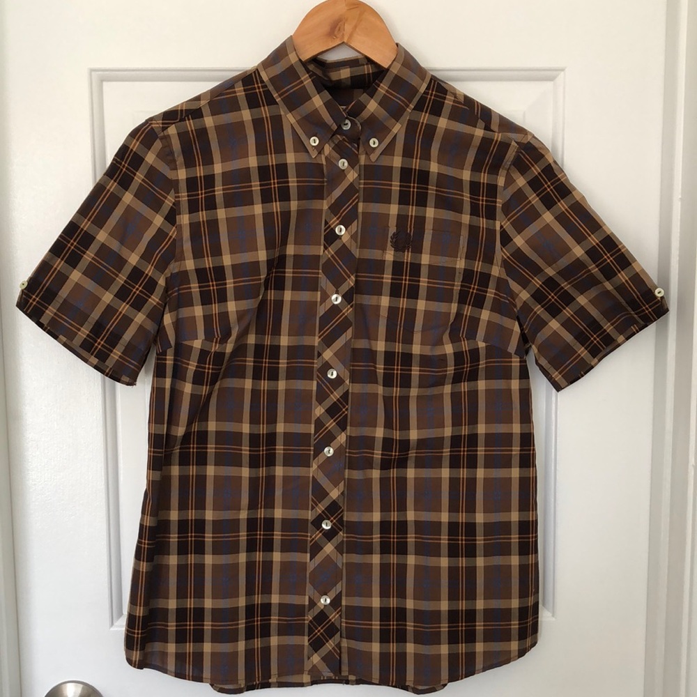 Fred Perry button down brown plaid shirt women’s uk 12